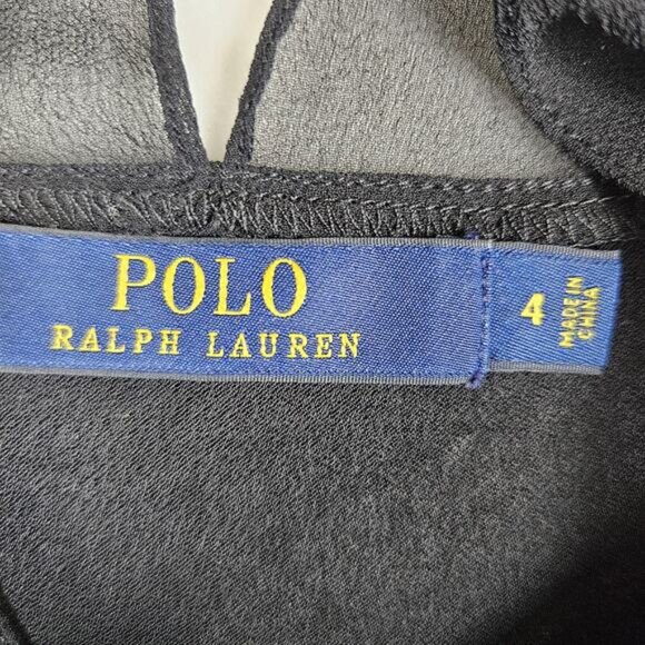 Polo Ralph Lauren Silk Semi Sheer Top Blouse Designer Cap Sleeve Black Size 4 - Picture 6 of 11